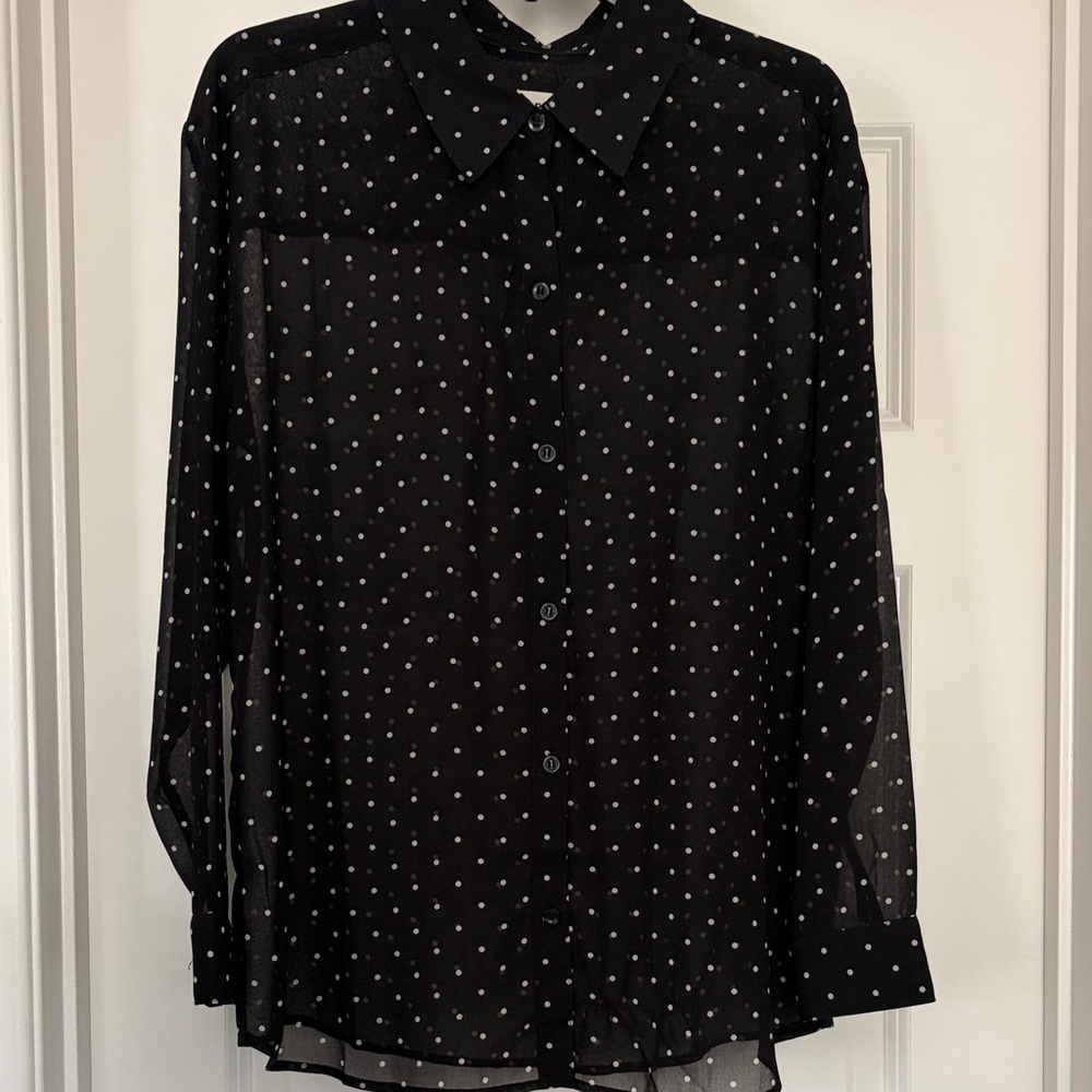 Open Edit Black Polka Dot Sheer Women's Top